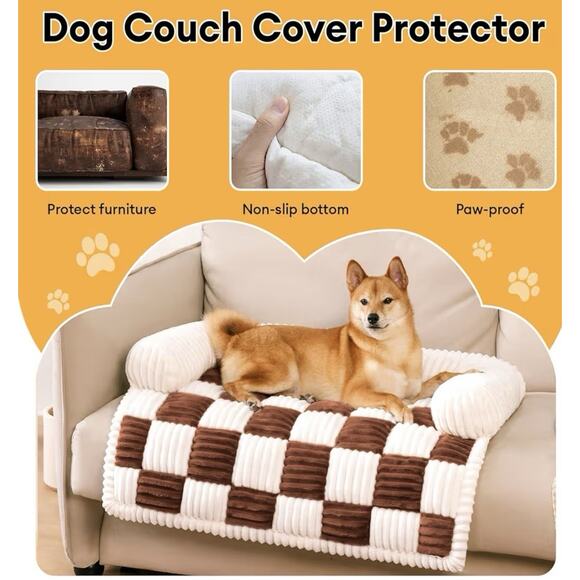 FUNNY FUZZY Pet Couch Cover Bed Medium Brown 33.5”x30.5” Non-Slip Plush - Picture 2 of 7